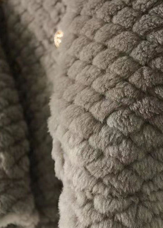 Grey Pockets Button Patchwork Wool Jacket Winter
