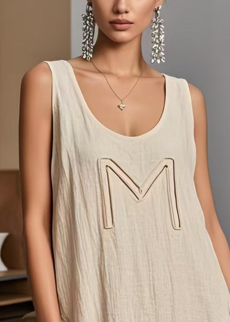 Beige Oversized Patchwork Lace Tanks Summer