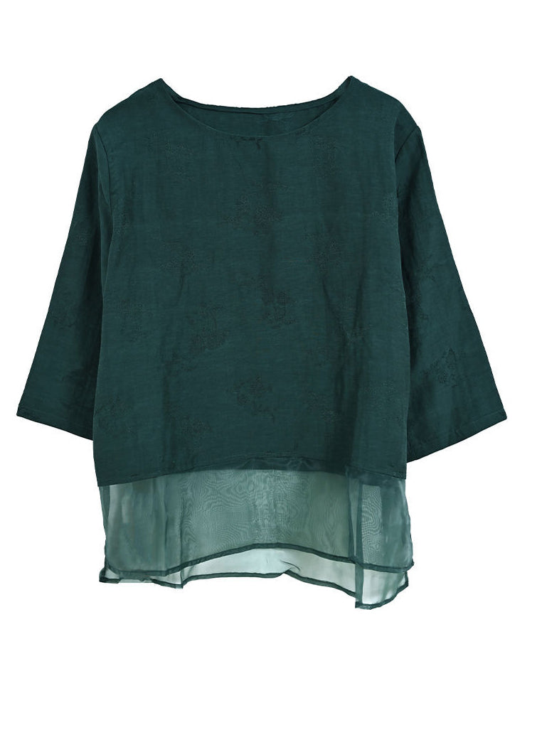 Green Oversized Patchwork Linen Two Pieces Set Spring
