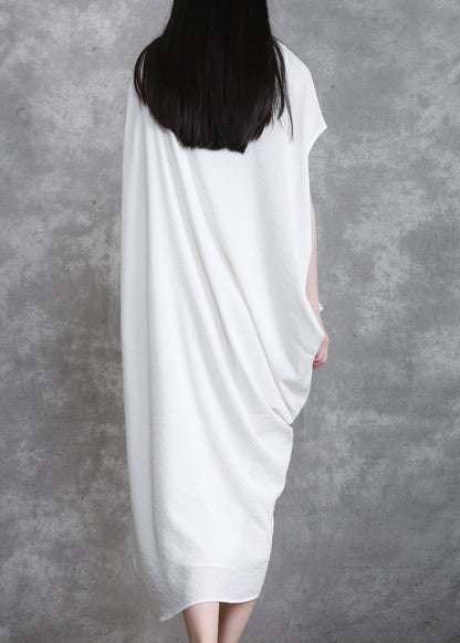 White O-neck Asymmetrical Maxi Dresses Summer