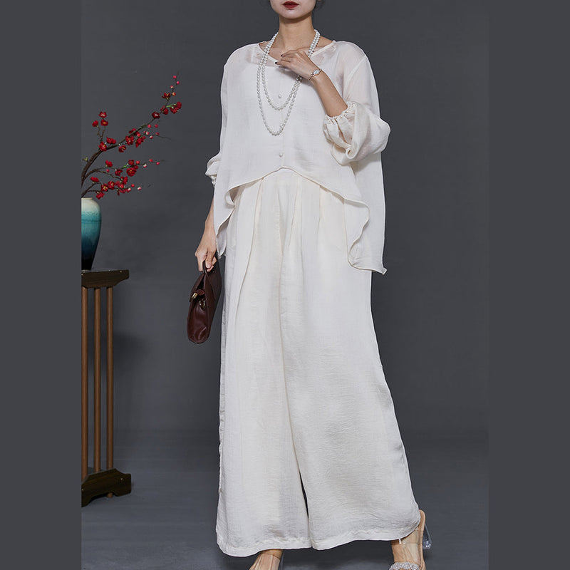 Milk White Chiffon Two Pieces Set Low High Design Summer