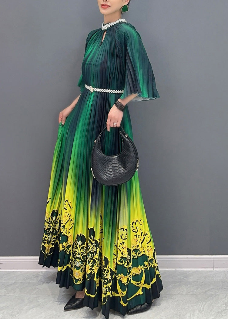 Gradient Color Green Print Long Dresses Summer