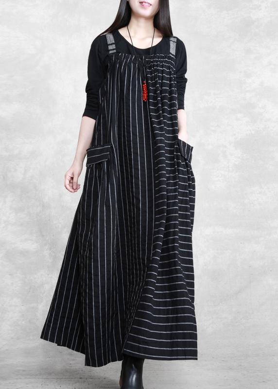 Spaghetti Strap Patchwork Quilting Dresses Work Black Striped Kaftan Dresses