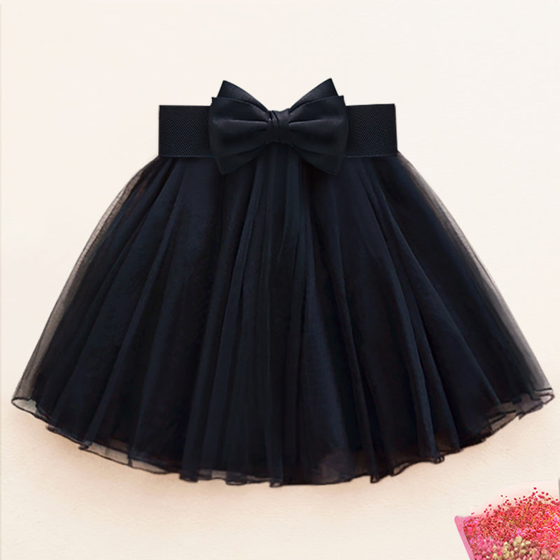 Handmade Black Bow Tulle Tiered Skirt Summer