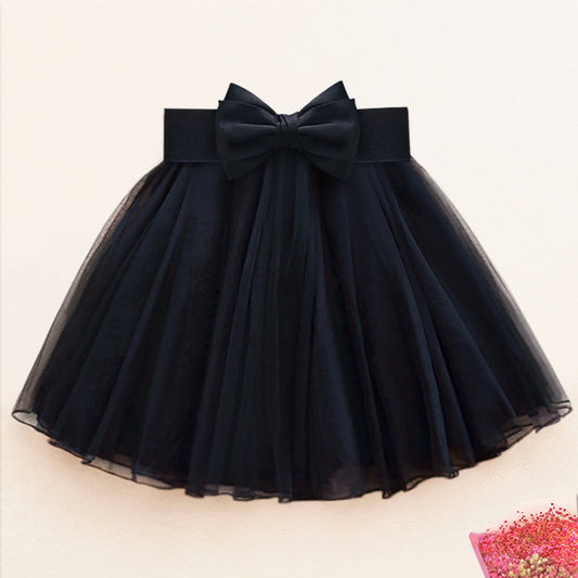 Handmade Black Bow Tulle Tiered Skirt Summer