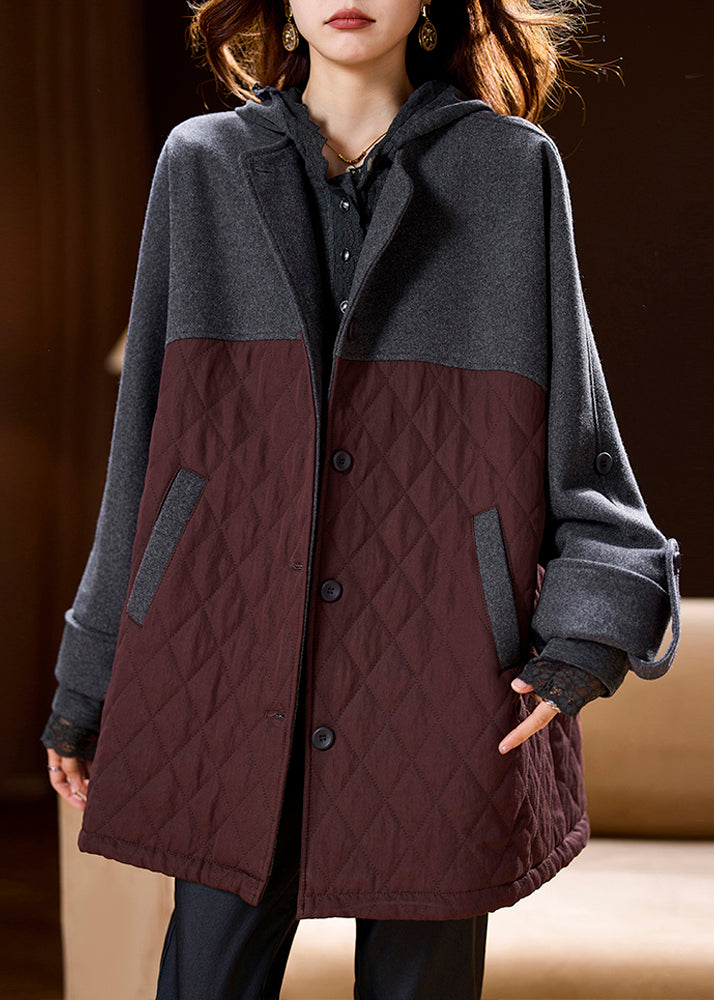 Colorblock Pockets Patchwork Hooded Coats Spring