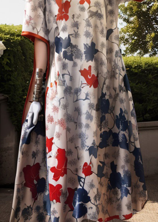 Organic V Neck Print Silk Dress Summer