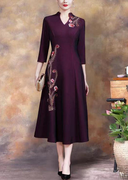 Purple Embroideried Sequins Cotton Long Dress Spring
