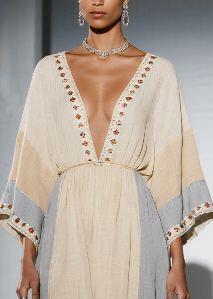 Apricot Oversized Patchwork Cotton Dress Bracelet Sleeve