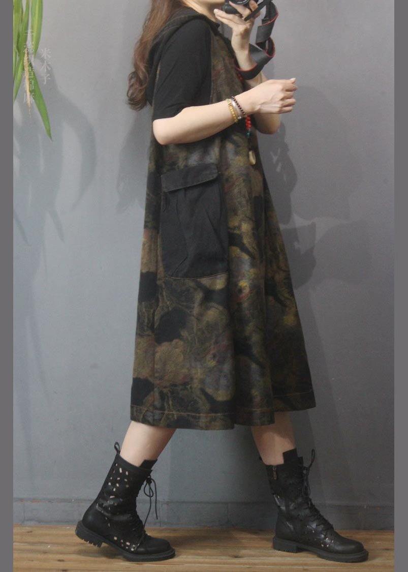Printed Hooded Denim Vest Skirt