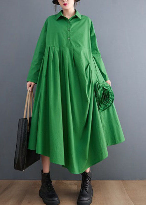 Natural Green Asymmetrical Cotton Shirts Dress Spring
