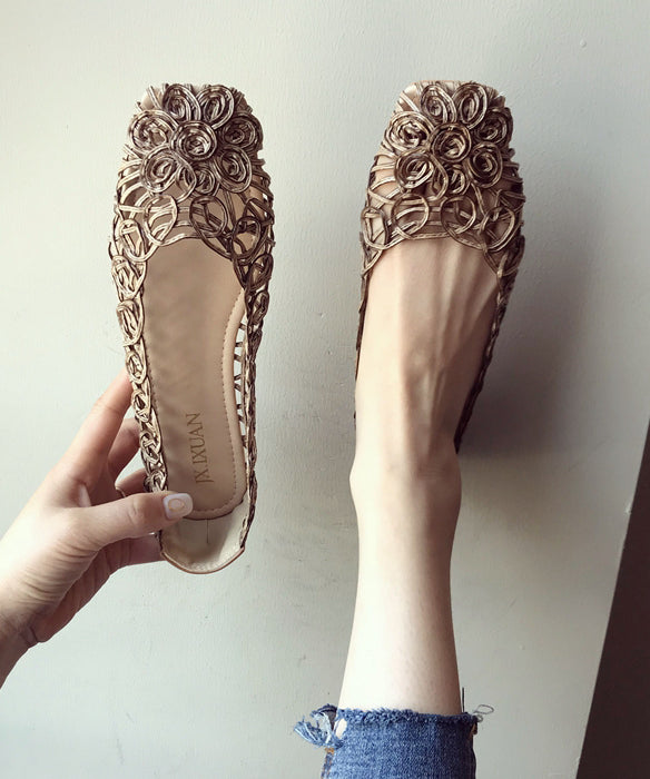 Mulberry Hollow Out Walking Flat Sandals Faux Leather Art Splicing