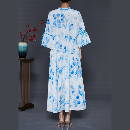 Modern White Ruffled Print Cotton Long Dresses Summer