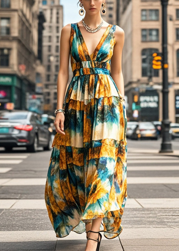 Modern Cinched Print Chiffon Cami Dress Summer