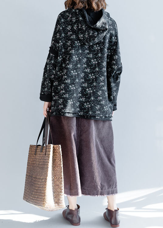 Black Hooded Side Open Cotton Pullover Street Wear Spring