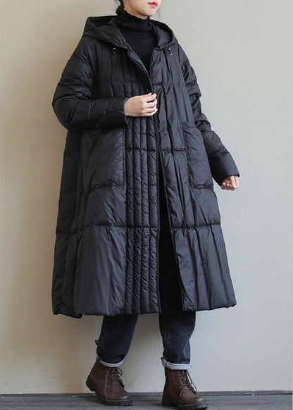 Black Loose Pockets Winter Down Coat