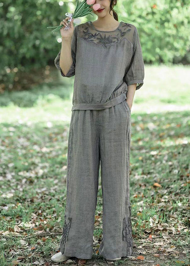 Black Embroideried Patchwork Linen Two Pieces Outfit Summer