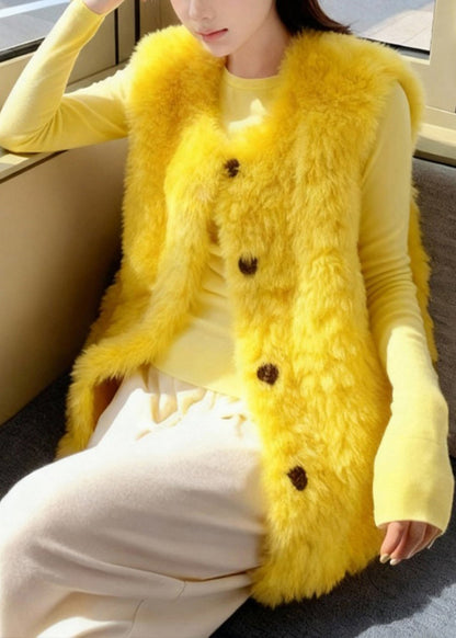 Yellow Oversized Fuzzy Fur Fluffy Vests Winter