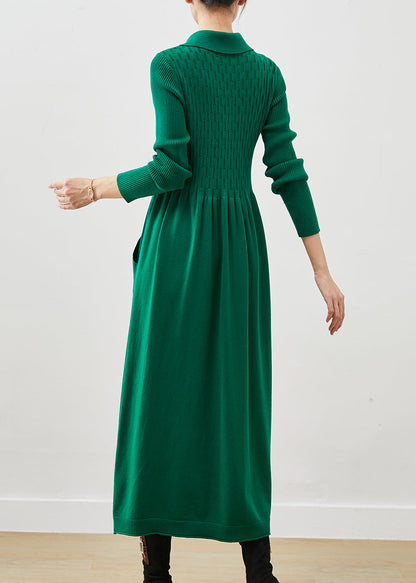 Blackish Green Lace Up Pockets Knit a Line Dresses Spring
