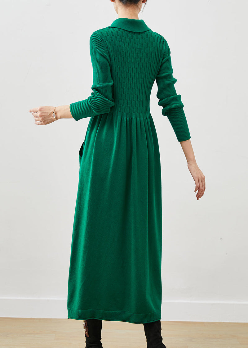 Blackish Green Lace Up Pockets Knit a Line Dresses Spring