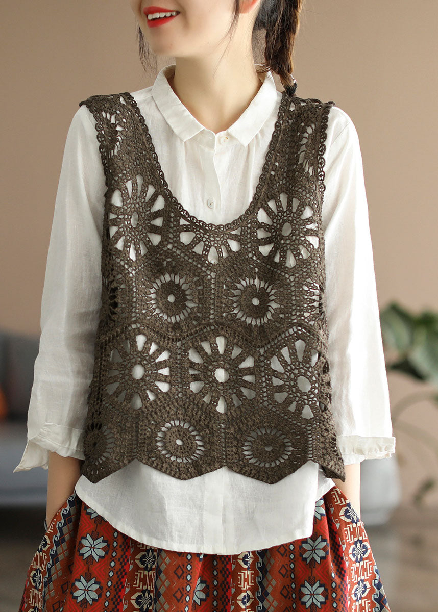 Chocolate Hollow Out Knit Vest Sleeveless