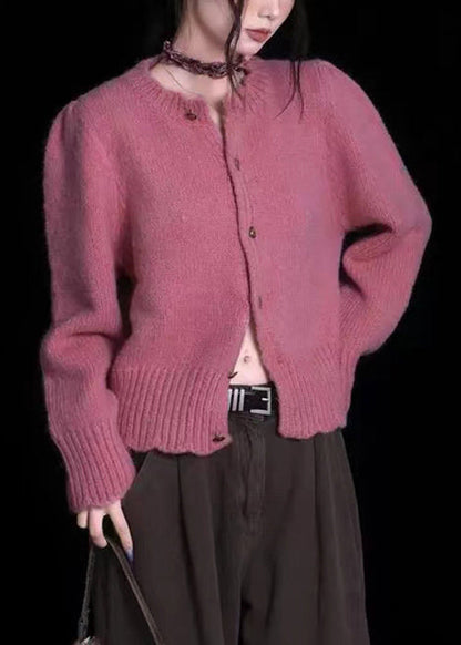 Rose O Neck Button Patchwork Knit Cardigan Fall