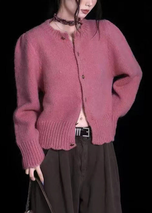 Rose O Neck Button Patchwork Knit Cardigan Fall