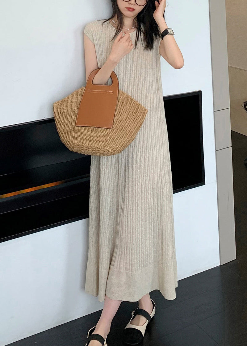 Apricot Cozy Knit Long Dresso Neck Sleeveless