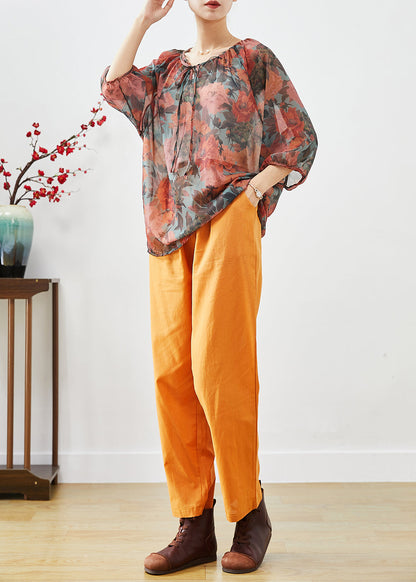Oversized Lace Up Print Linen Two Piece Set