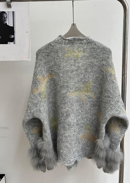 Modern Light Grey V Neck Fur Cotton Knit Cardigans Spring