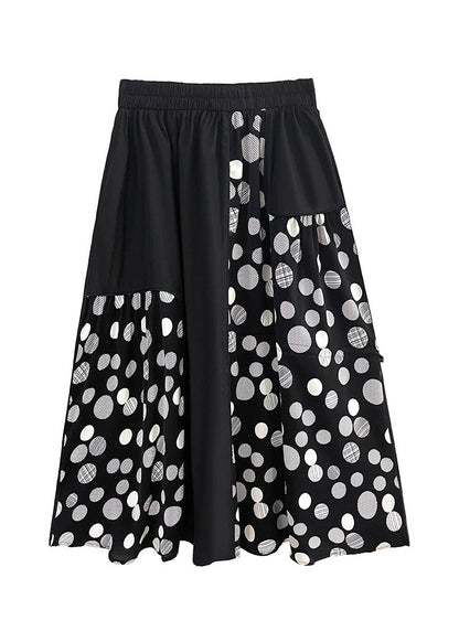 Style Black Asymmetrical Drawstring Pockets Dot Print a Line Skirt Summer