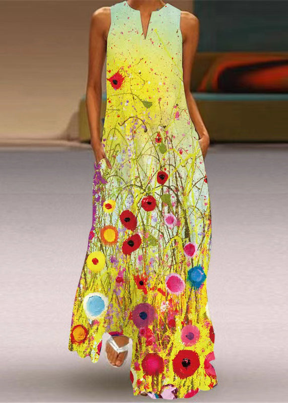 Unique White O-neck Print Maxi Dresses Sleeveless