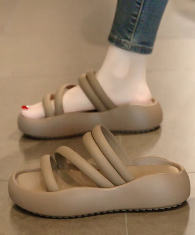 Splicing Platform Black Faux Leather Slide Sandals