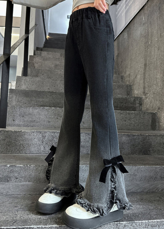 Gradient Color Ruffled Side Open Bell-bottom Trousers Spring