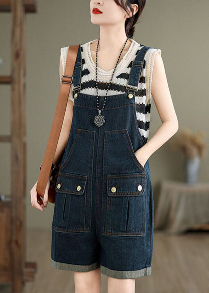 Navy Pockets Denim Overalls Jumpsuit Summer