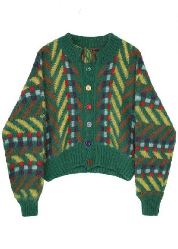 Art Green Retro Button Fall Knit Sweaters