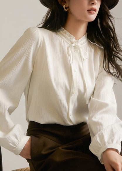 Apricot Ruffled Patchwork Button Shirt Fall
