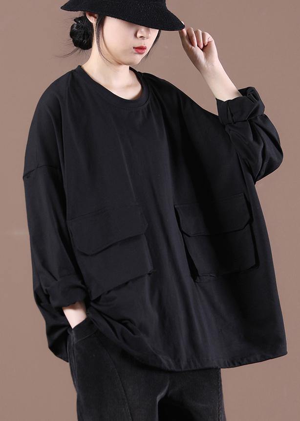 New Black O-neck Pockets Sweatshirt