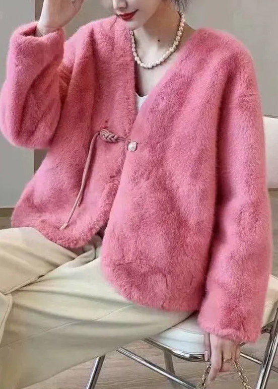 Purple V Neck Tassel Faux Fur Short Jacket Winter