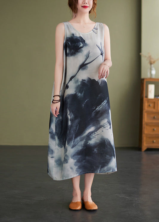 O-neck Ink Print Vacation Dresses Sleeveless