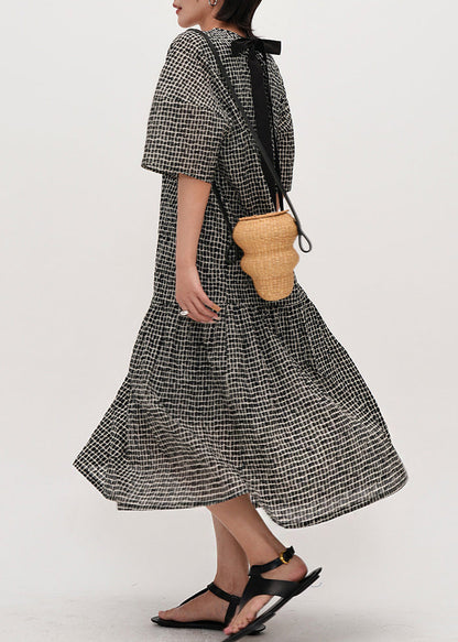 Black Oversized Print Cotton Maxi Dresses Summer