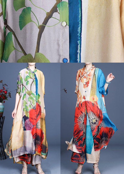 Fine Blue Print Stand Silk Two Piece Outfit Summer