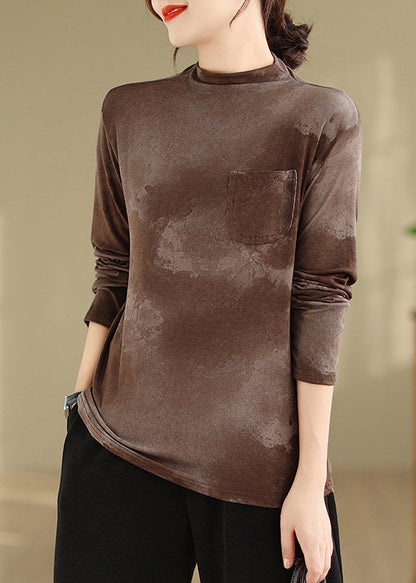 Coffee Pockets Patchwork Cotton T Shirt Fall