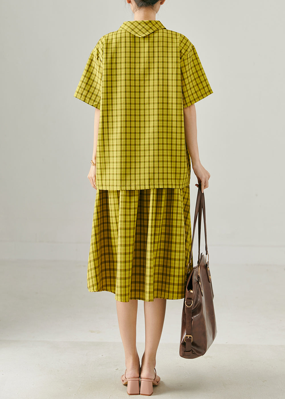 Green Oversized Plaid Cotton Two Pieces Set Summer