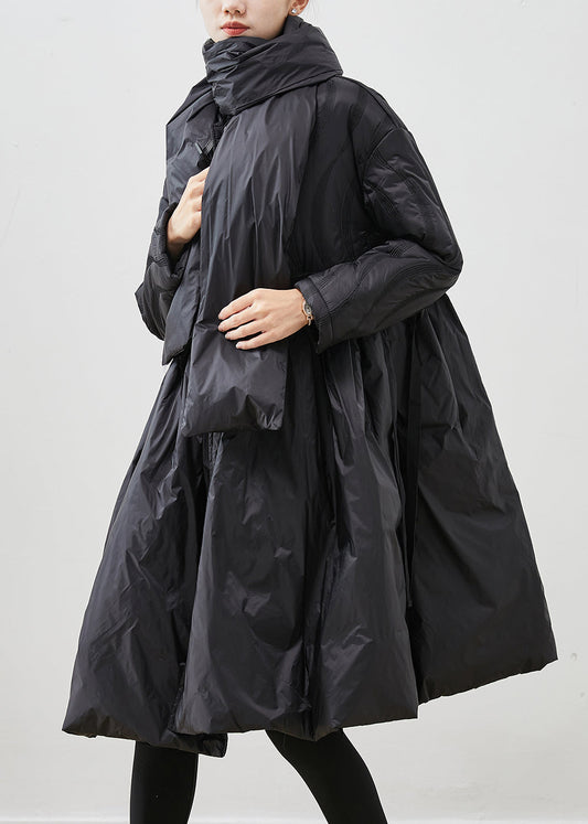 Boutique Black Ruffled Exra Large Hem Free Scarf Duck Down Puffers Jackets Winter