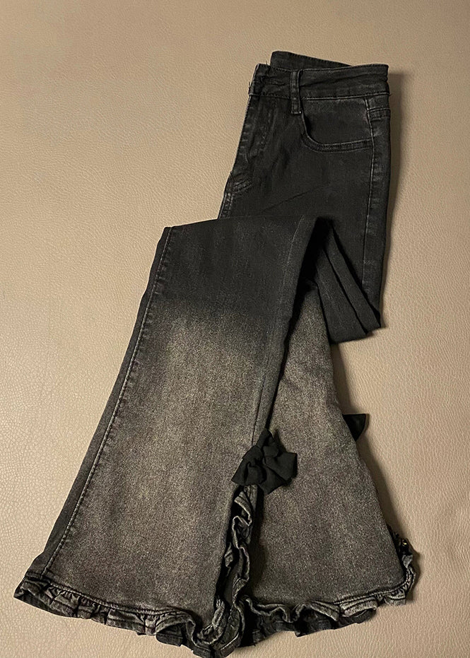 Black Gradient High Waist Denim Flared Trousers Spring