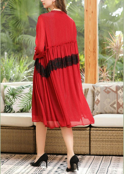 Fitted Red Cinched Chiffon a Line Skirts Summer Long Dresses