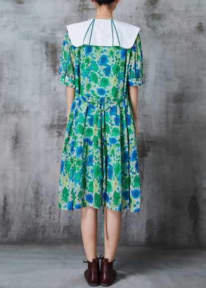 Green Peter Pan Collar Print Chiffon a Line Dress Summer