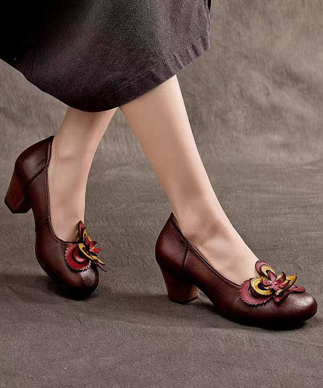 Original Handmade Retro Coffee Chunky Heel