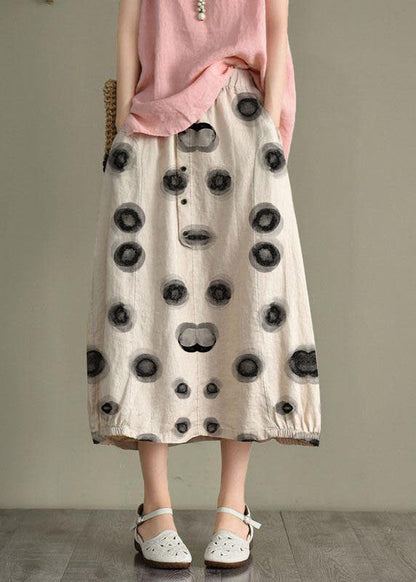 Khaki Linen Elastic Waist Button Skirt